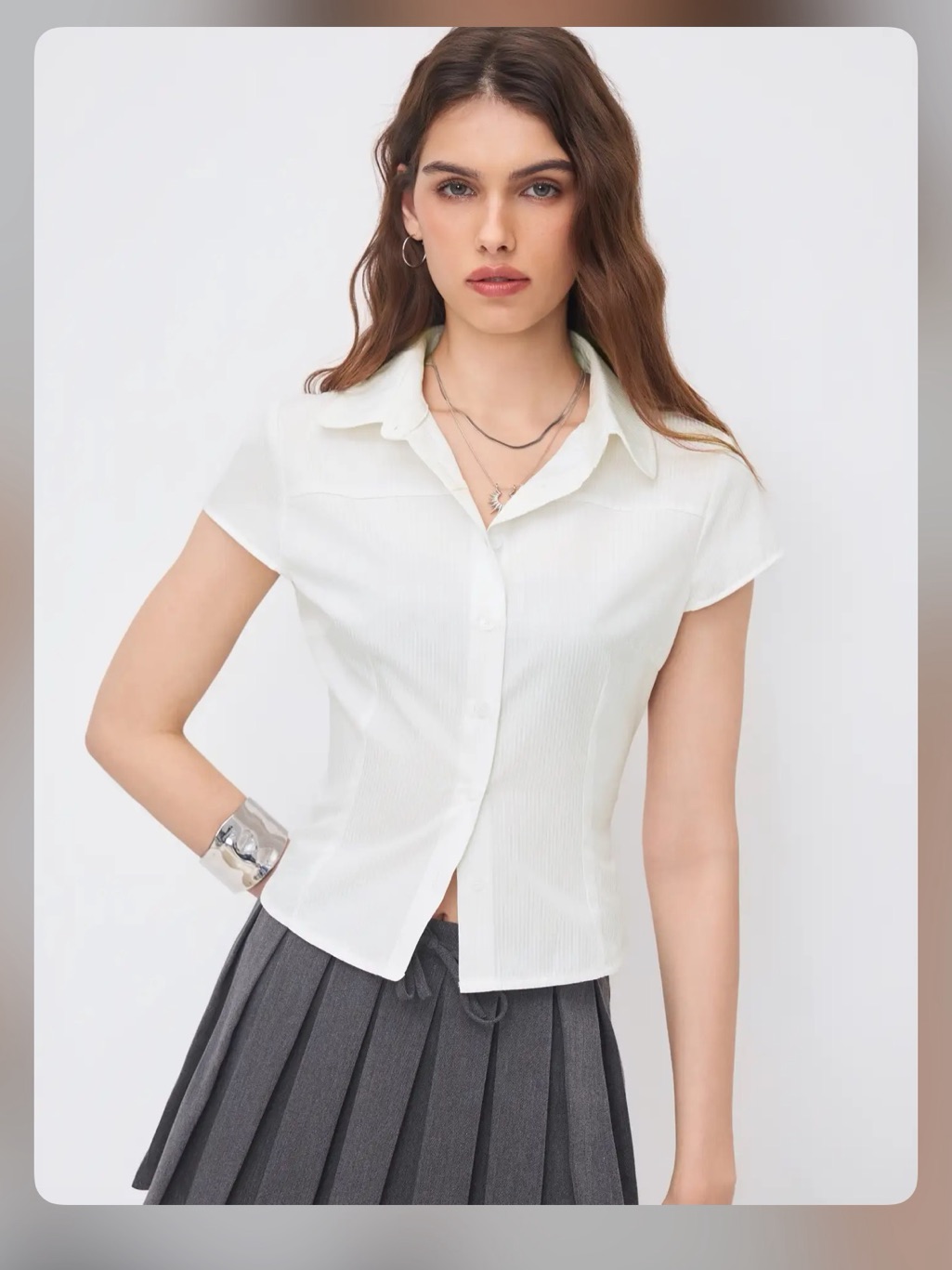 Cotton-Blend Polo Neck Stripe Short Sleeve Shirt M